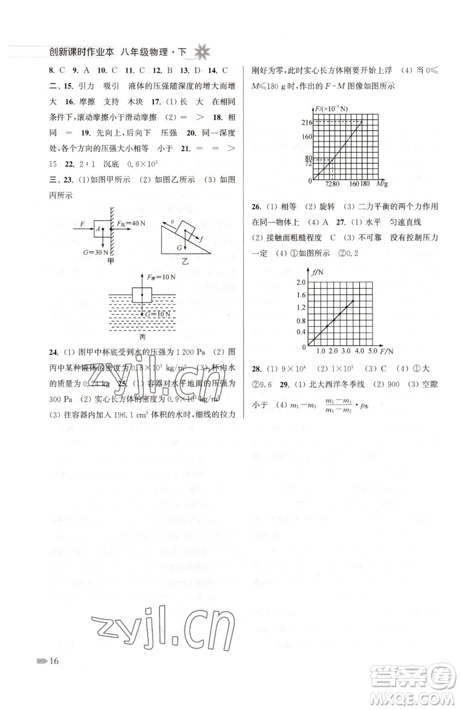 江蘇鳳凰美術(shù)出版社2023創(chuàng)新課時作業(yè)本八年級下冊物理江蘇版參考答案