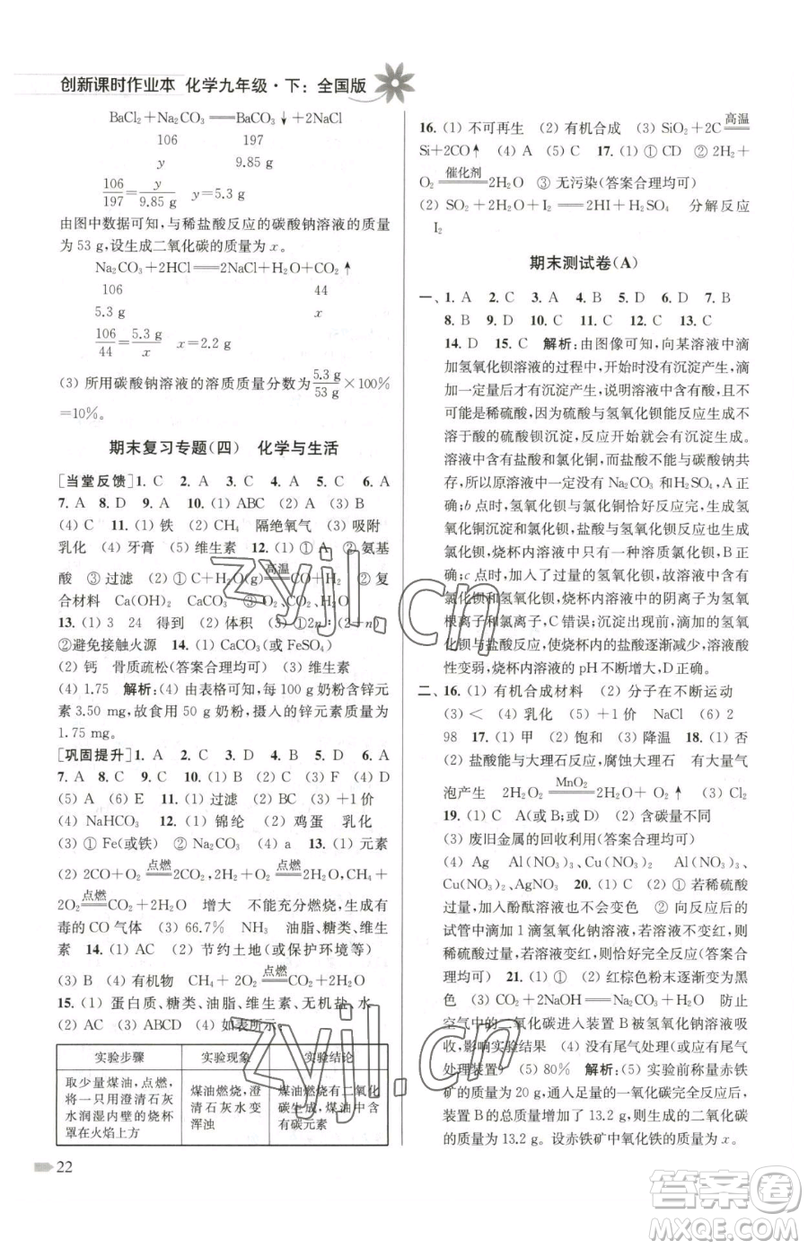 江蘇鳳凰美術(shù)出版社2023創(chuàng)新課時(shí)作業(yè)本九年級下冊化學(xué)全國版參考答案