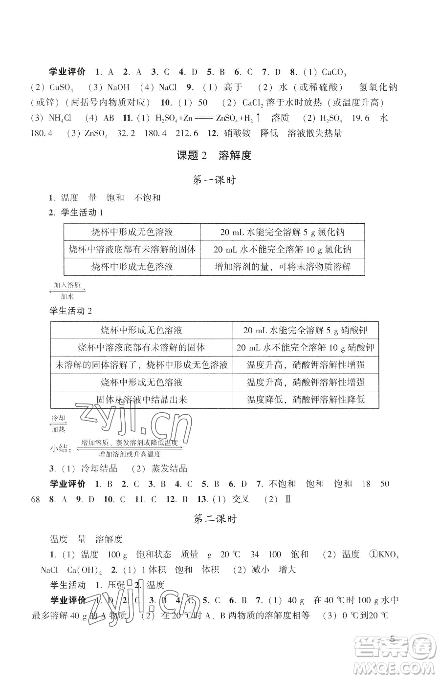 廣州出版社2023陽光學業(yè)評價九年級下冊化學人教版參考答案