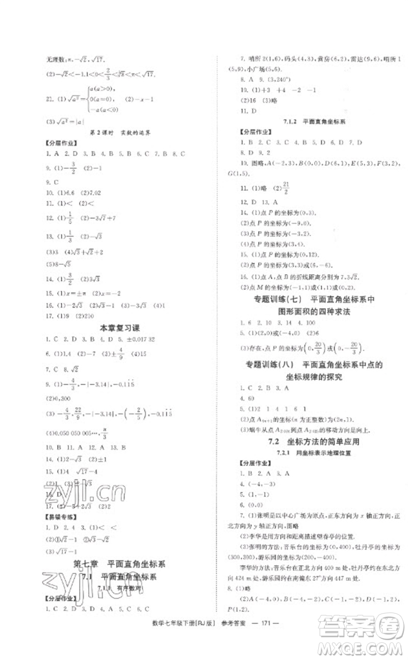 湖南教育出版社2023全效學(xué)習(xí)同步學(xué)練測七年級數(shù)學(xué)下冊人教版參考答案