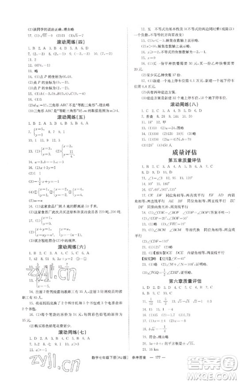 湖南教育出版社2023全效學(xué)習(xí)同步學(xué)練測七年級數(shù)學(xué)下冊人教版參考答案