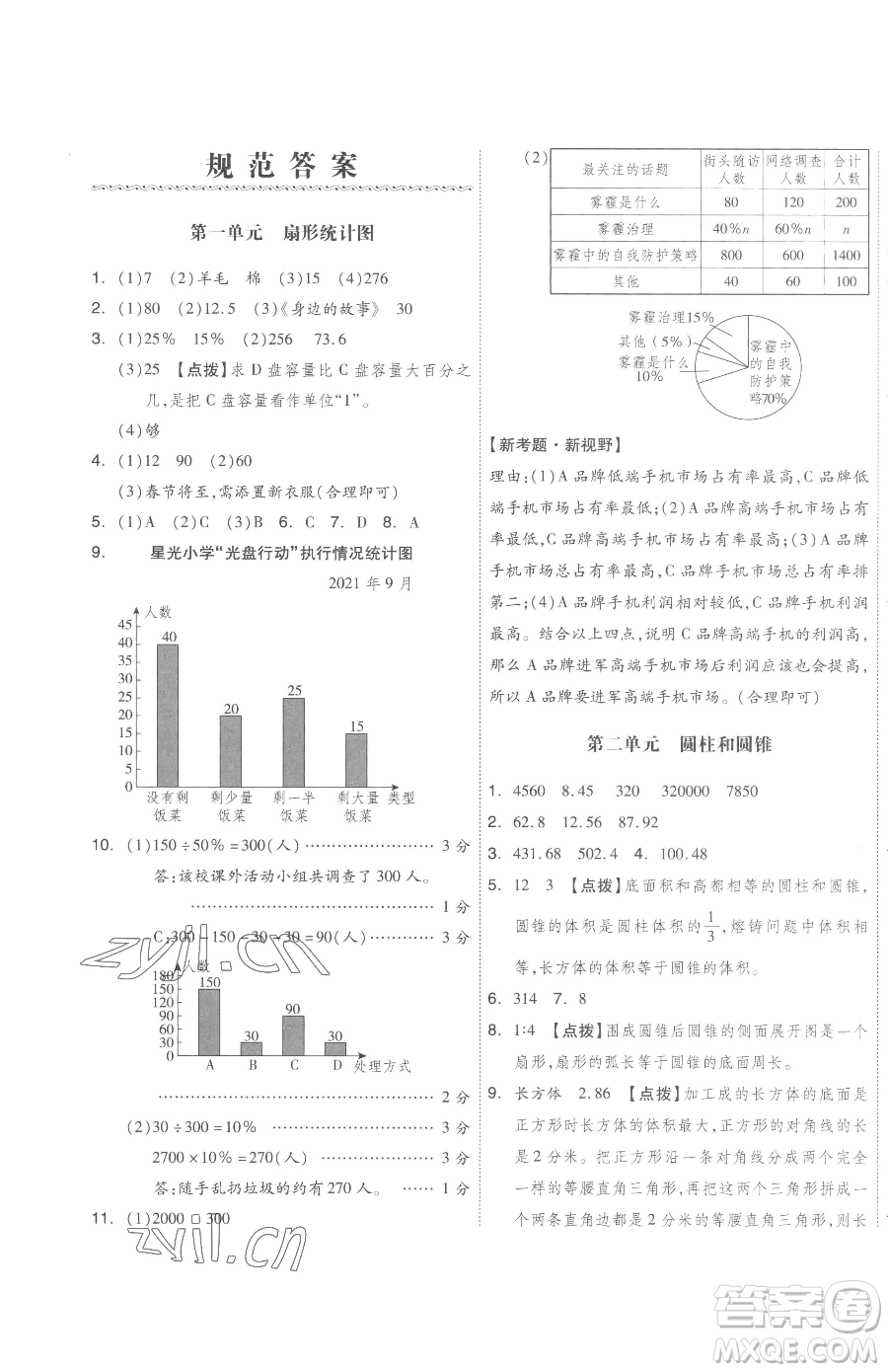 天津人民出版社2023全品小復(fù)習(xí)六年級(jí)下冊(cè)數(shù)學(xué)蘇教版參考答案