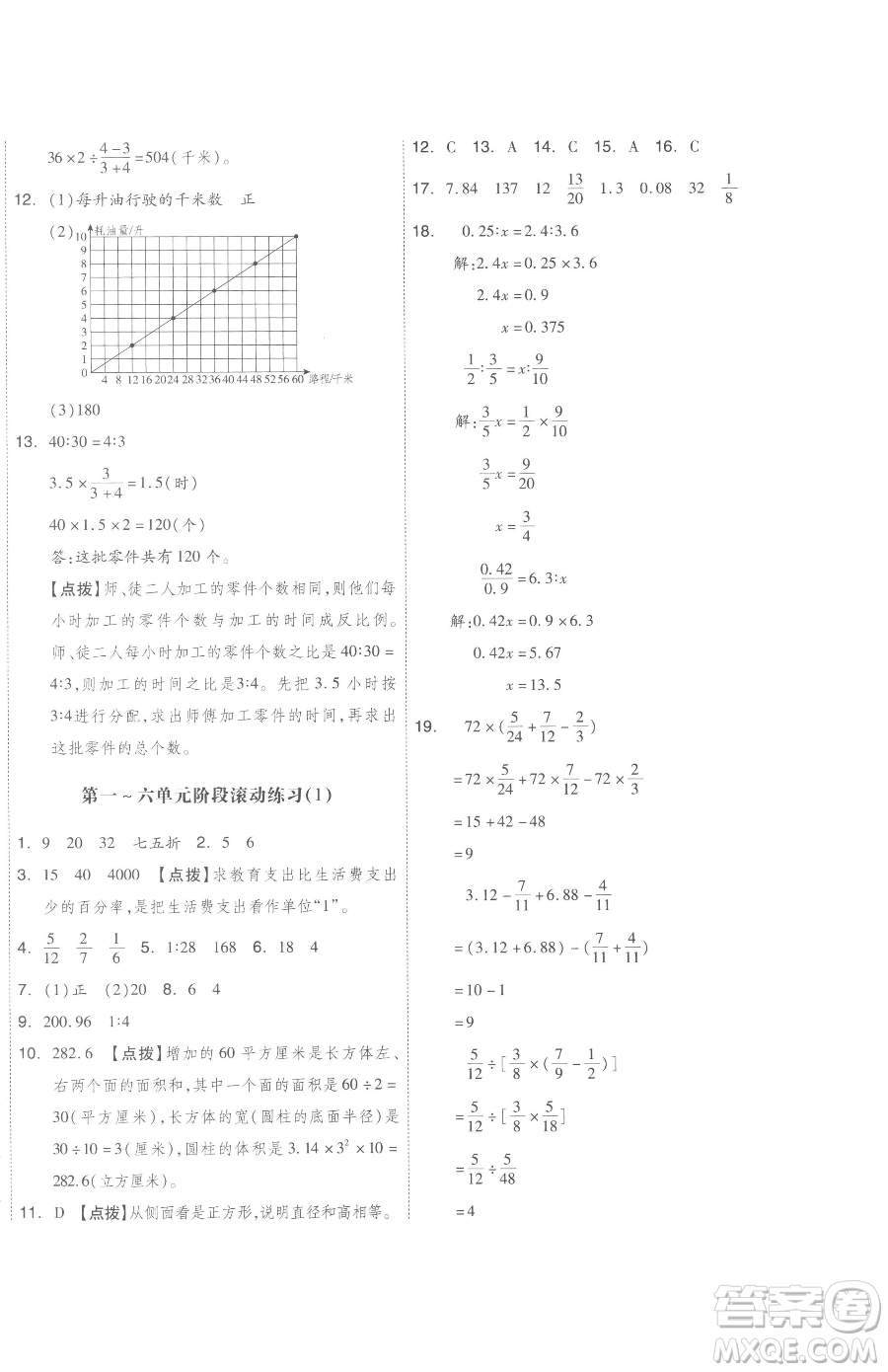 天津人民出版社2023全品小復(fù)習(xí)六年級(jí)下冊(cè)數(shù)學(xué)蘇教版參考答案