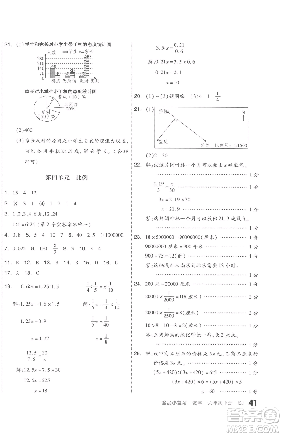 天津人民出版社2023全品小復(fù)習(xí)六年級(jí)下冊(cè)數(shù)學(xué)蘇教版參考答案