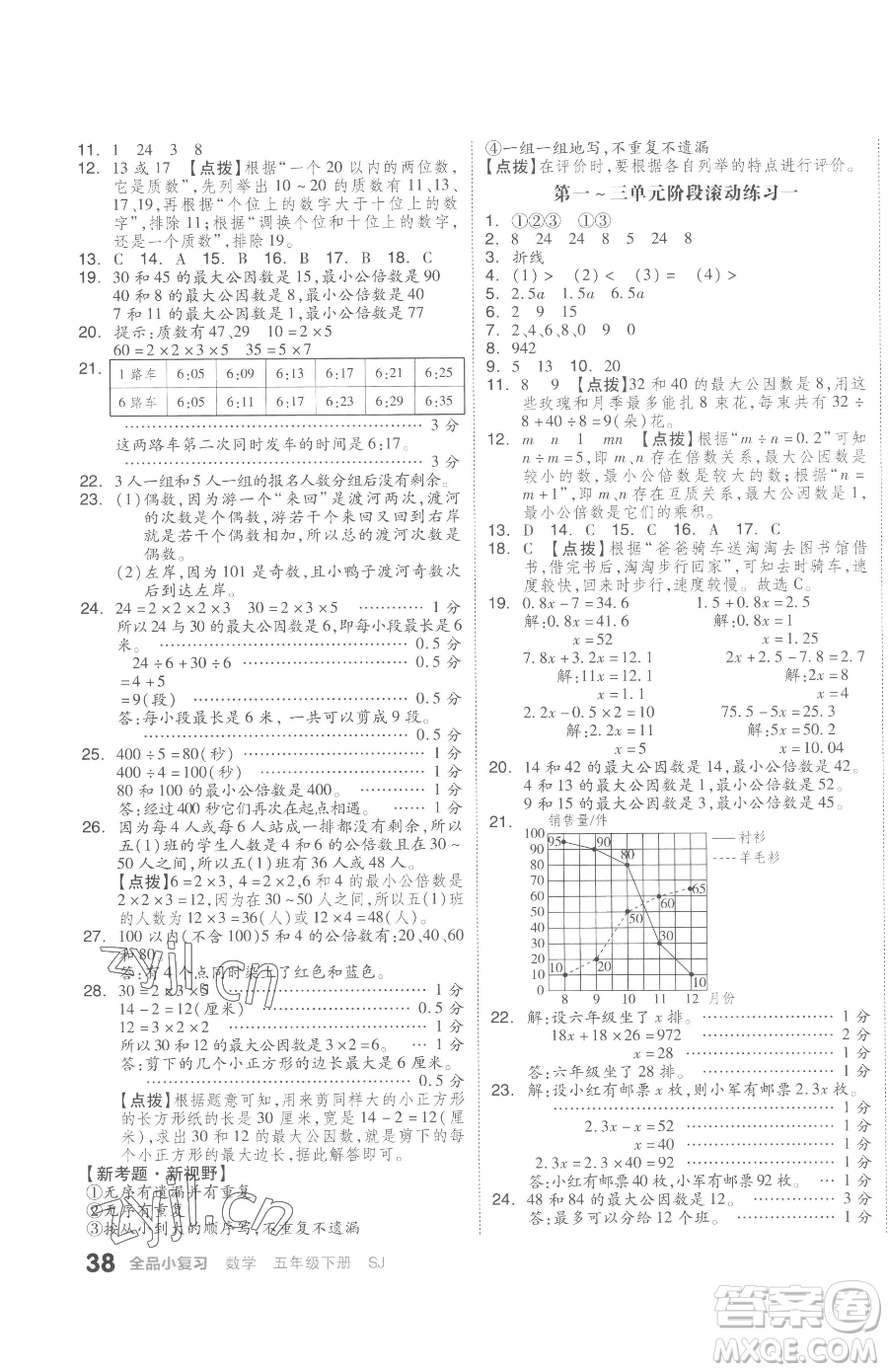 天津人民出版社2023全品小復(fù)習(xí)五年級(jí)下冊(cè)數(shù)學(xué)蘇教版參考答案