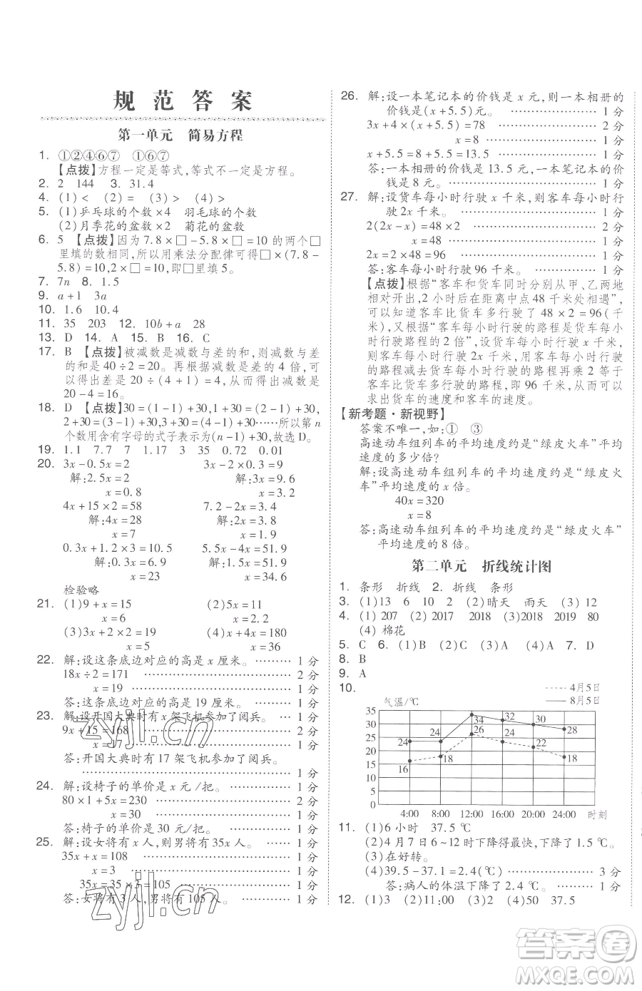 天津人民出版社2023全品小復(fù)習(xí)五年級(jí)下冊(cè)數(shù)學(xué)蘇教版參考答案