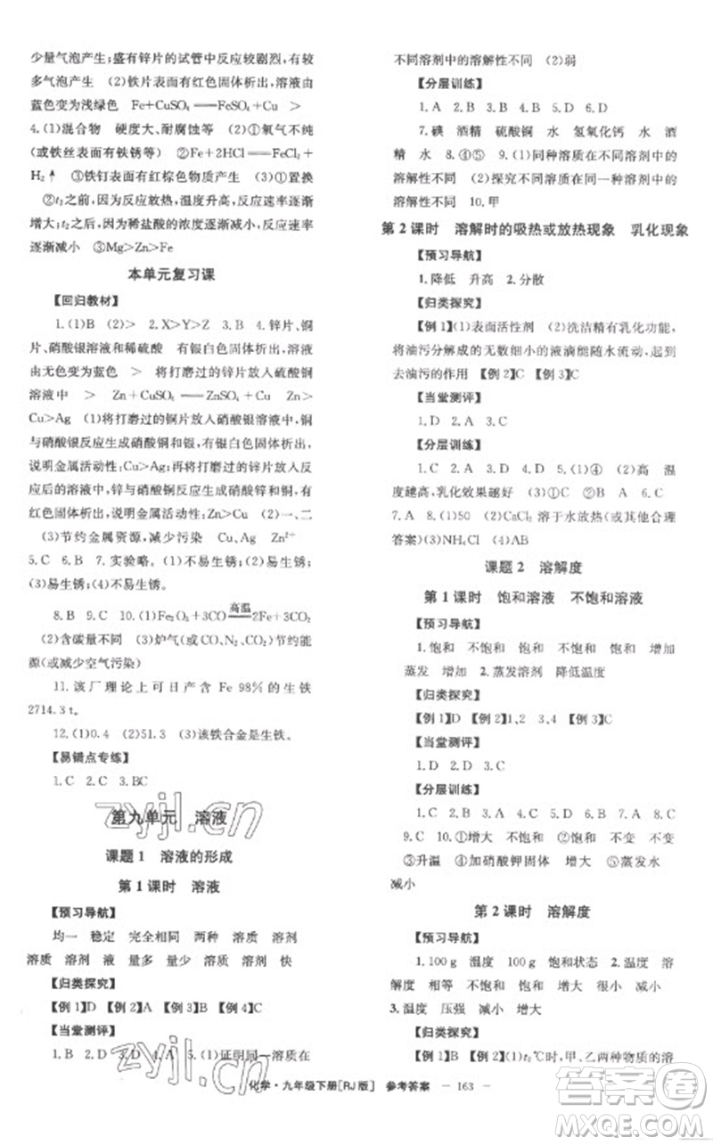 湖南教育出版社2023全效學(xué)習(xí)同步學(xué)練測(cè)九年級(jí)化學(xué)下冊(cè)人教版參考答案