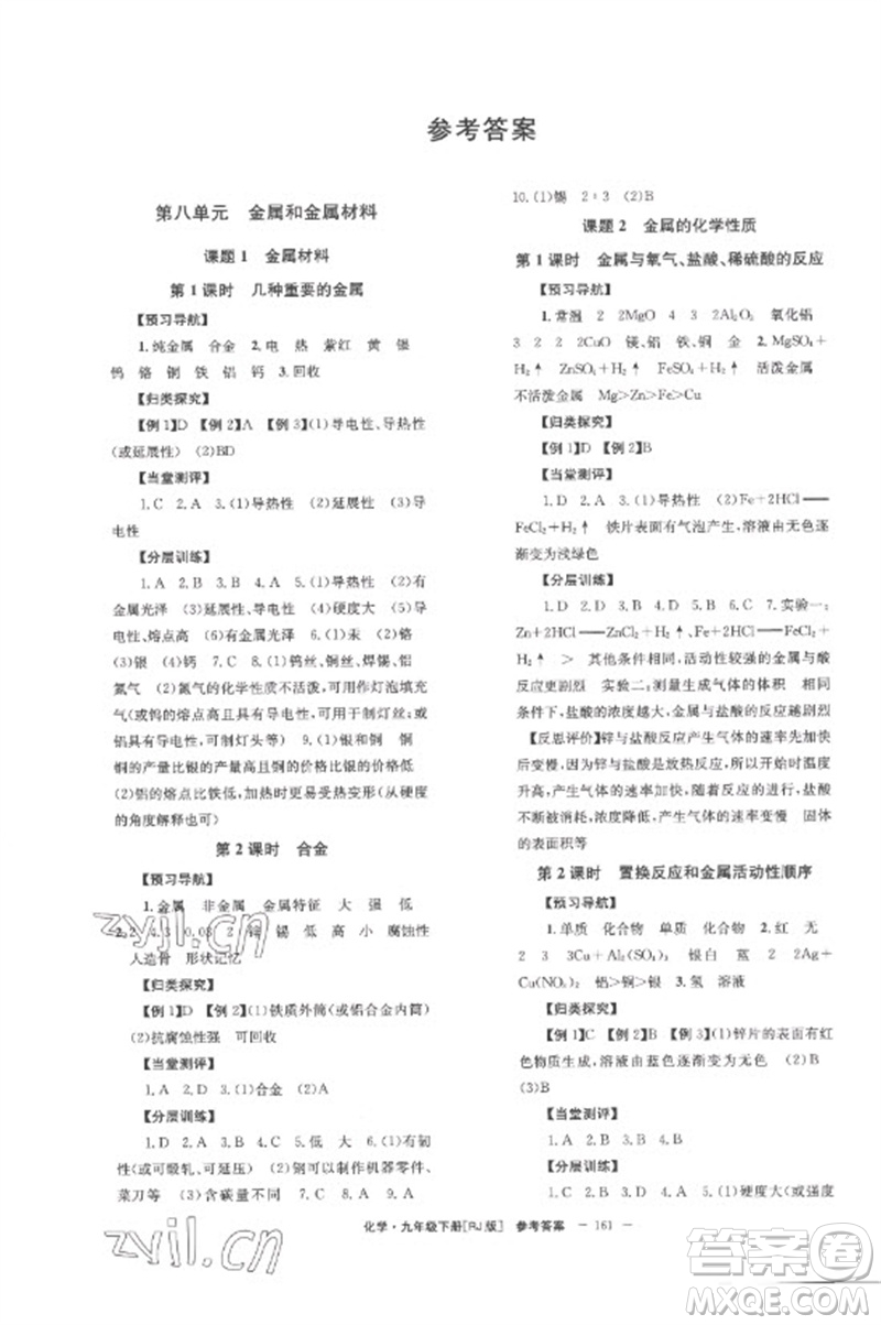 湖南教育出版社2023全效學(xué)習(xí)同步學(xué)練測(cè)九年級(jí)化學(xué)下冊(cè)人教版參考答案