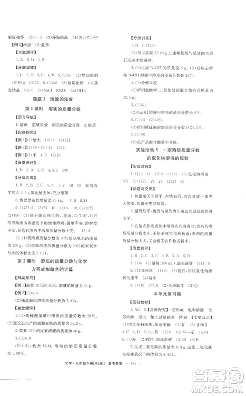 湖南教育出版社2023全效學(xué)習(xí)同步學(xué)練測(cè)九年級(jí)化學(xué)下冊(cè)人教版參考答案