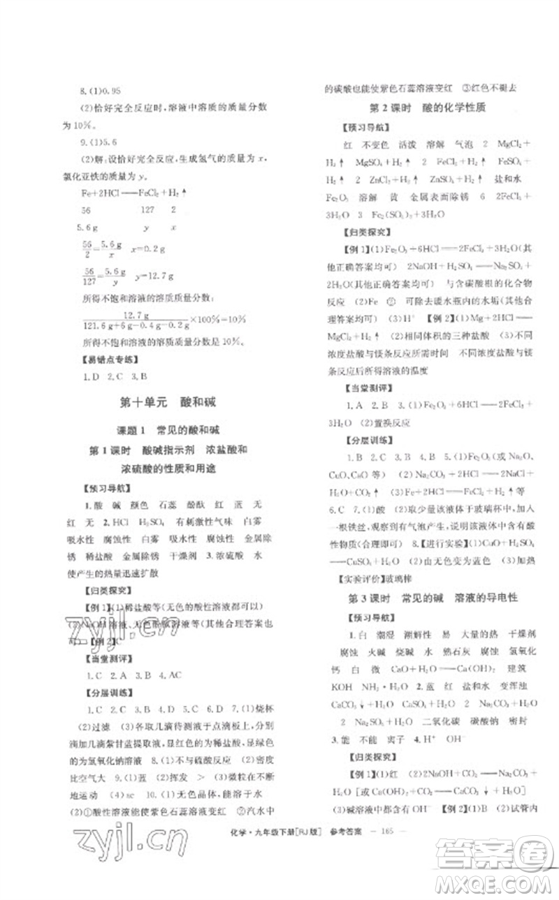 湖南教育出版社2023全效學(xué)習(xí)同步學(xué)練測(cè)九年級(jí)化學(xué)下冊(cè)人教版參考答案