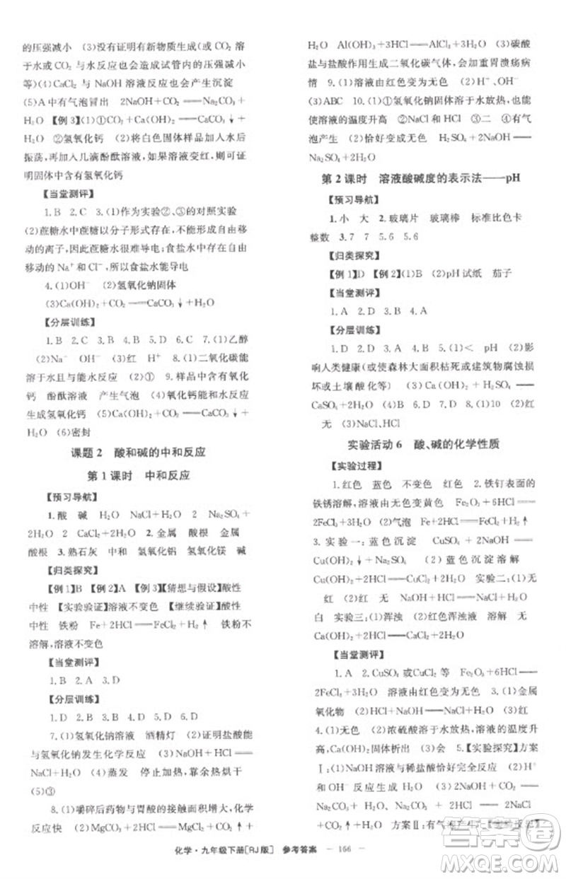 湖南教育出版社2023全效學(xué)習(xí)同步學(xué)練測(cè)九年級(jí)化學(xué)下冊(cè)人教版參考答案