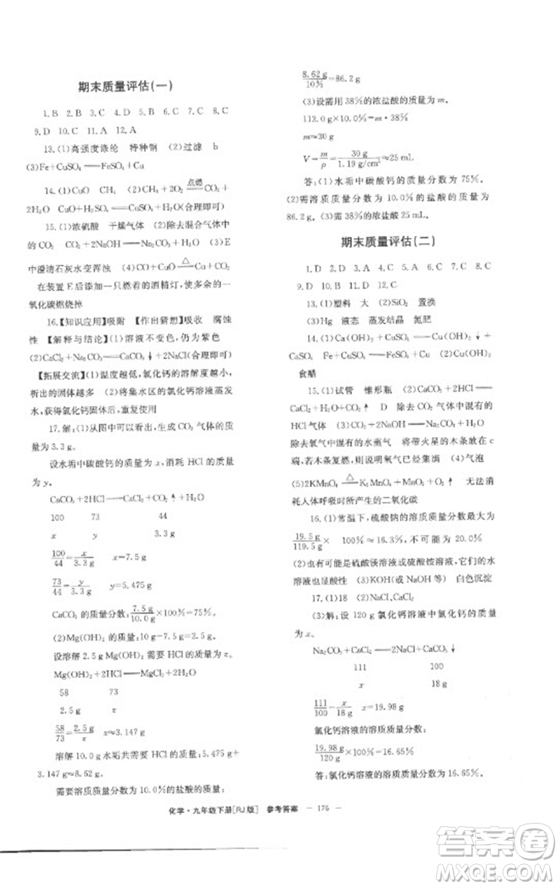 湖南教育出版社2023全效學(xué)習(xí)同步學(xué)練測(cè)九年級(jí)化學(xué)下冊(cè)人教版參考答案