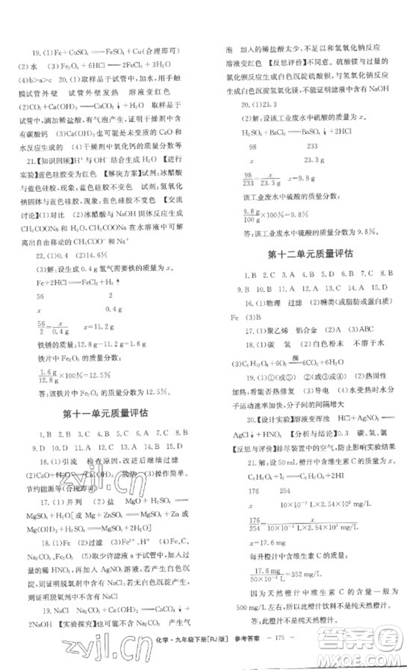 湖南教育出版社2023全效學(xué)習(xí)同步學(xué)練測(cè)九年級(jí)化學(xué)下冊(cè)人教版參考答案