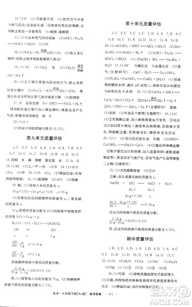 湖南教育出版社2023全效學(xué)習(xí)同步學(xué)練測(cè)九年級(jí)化學(xué)下冊(cè)人教版參考答案