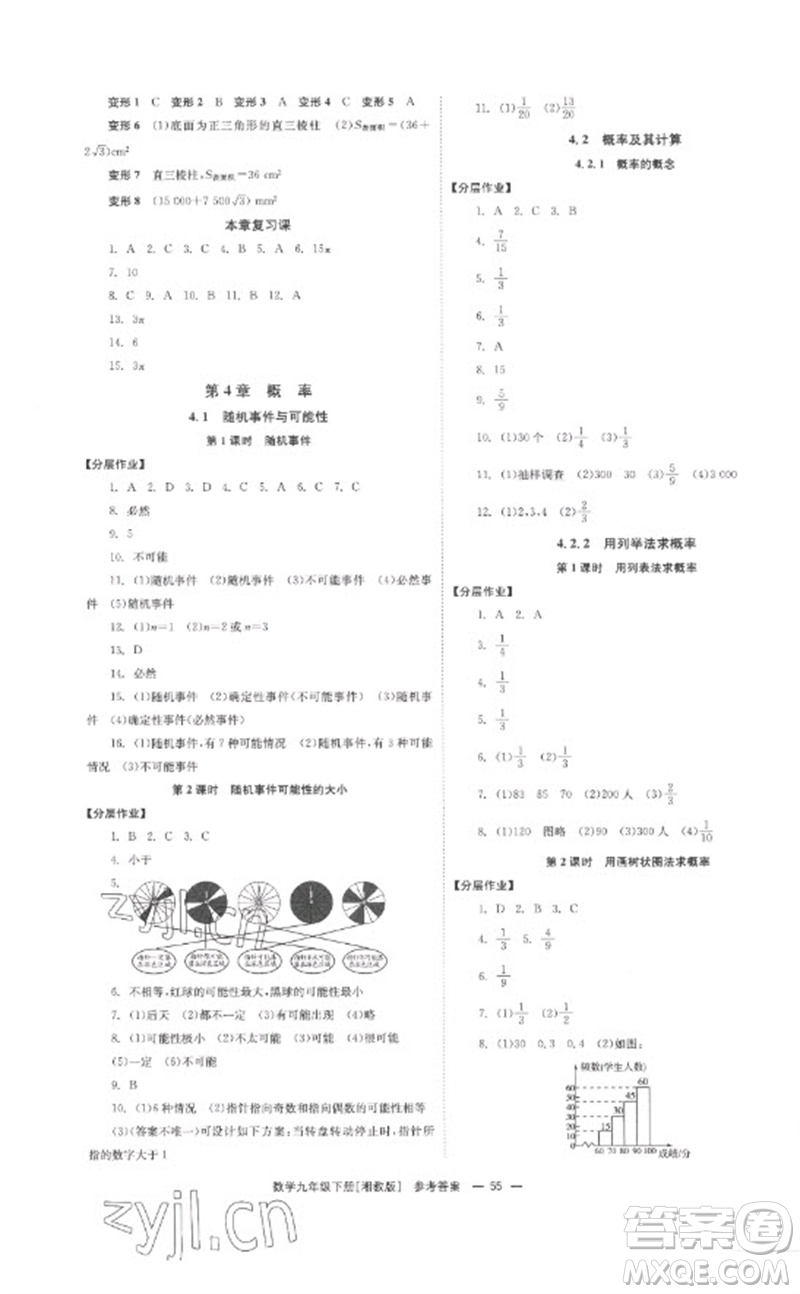 湖南教育出版社2023全效學(xué)習(xí)同步學(xué)練測九年級數(shù)學(xué)下冊湘教版參考答案