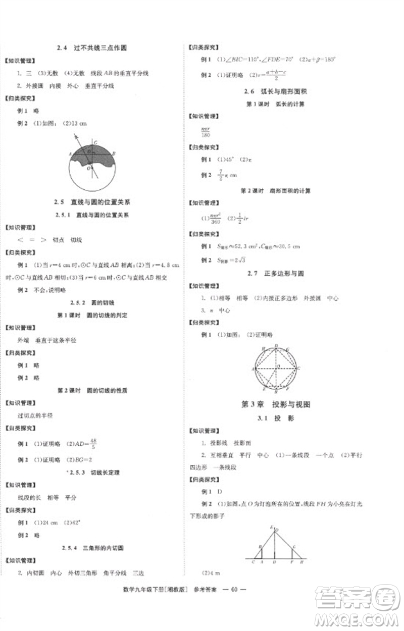 湖南教育出版社2023全效學(xué)習(xí)同步學(xué)練測九年級數(shù)學(xué)下冊湘教版參考答案