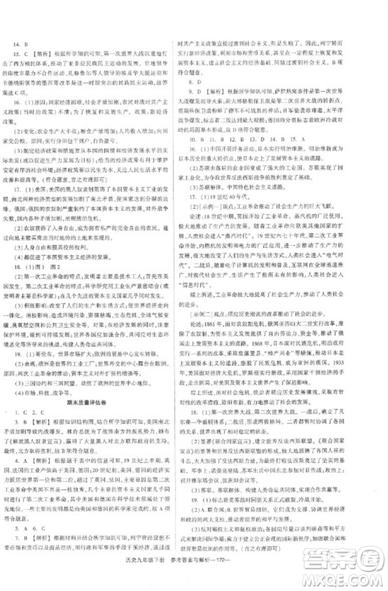 湖南教育出版社2023全效學(xué)習(xí)同步學(xué)練測(cè)九年級(jí)歷史下冊(cè)人教版參考答案