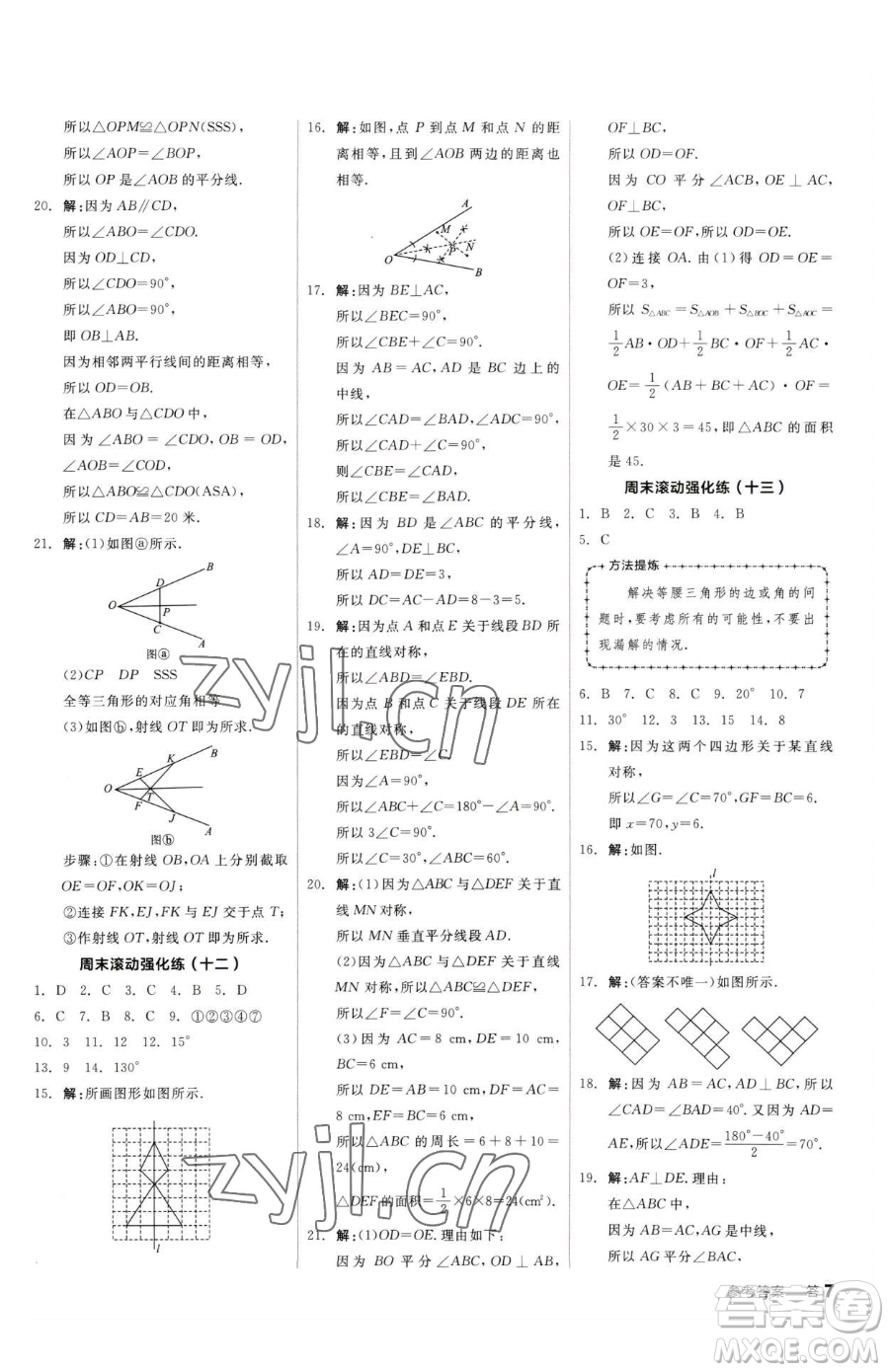 陽光出版社2023全品小復(fù)習(xí)七年級下冊數(shù)學(xué)北師大版參考答案