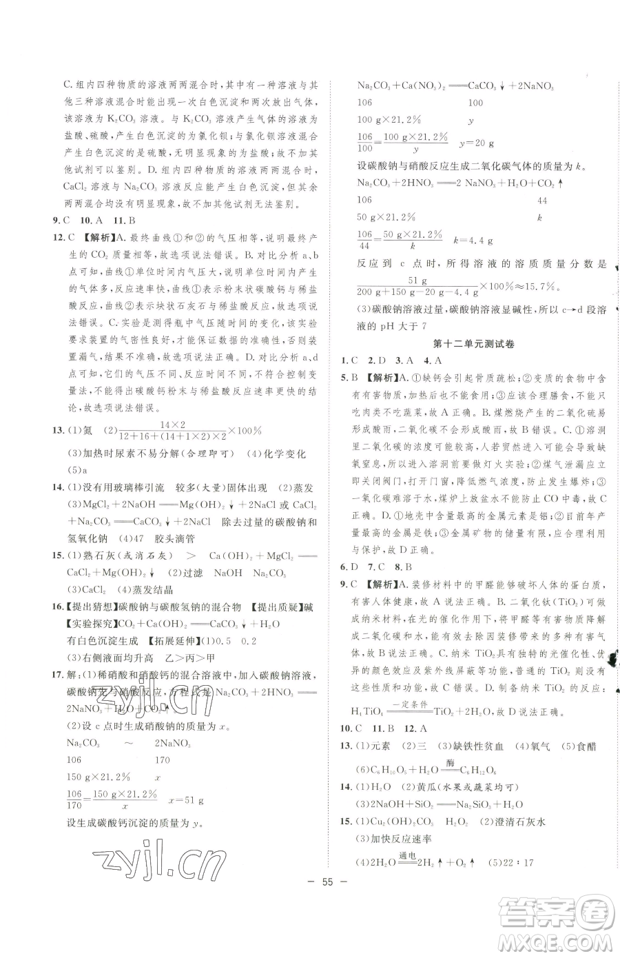 合肥工業(yè)大學(xué)出版社2023全頻道課時作業(yè)九年級下冊化學(xué)人教版參考答案