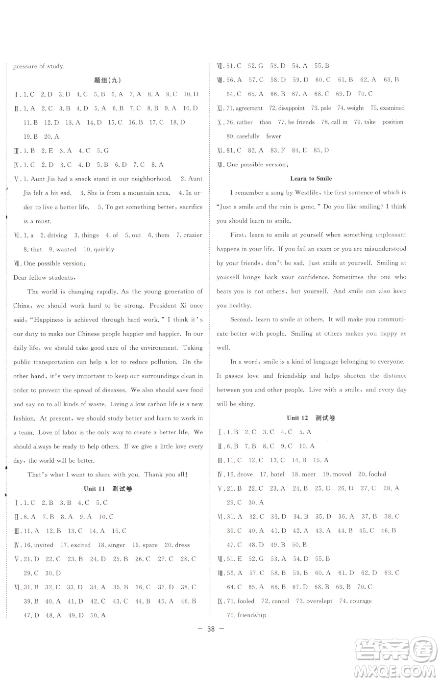 合肥工業(yè)大學(xué)出版社2023全頻道課時(shí)作業(yè)九年級(jí)下冊英語人教版參考答案