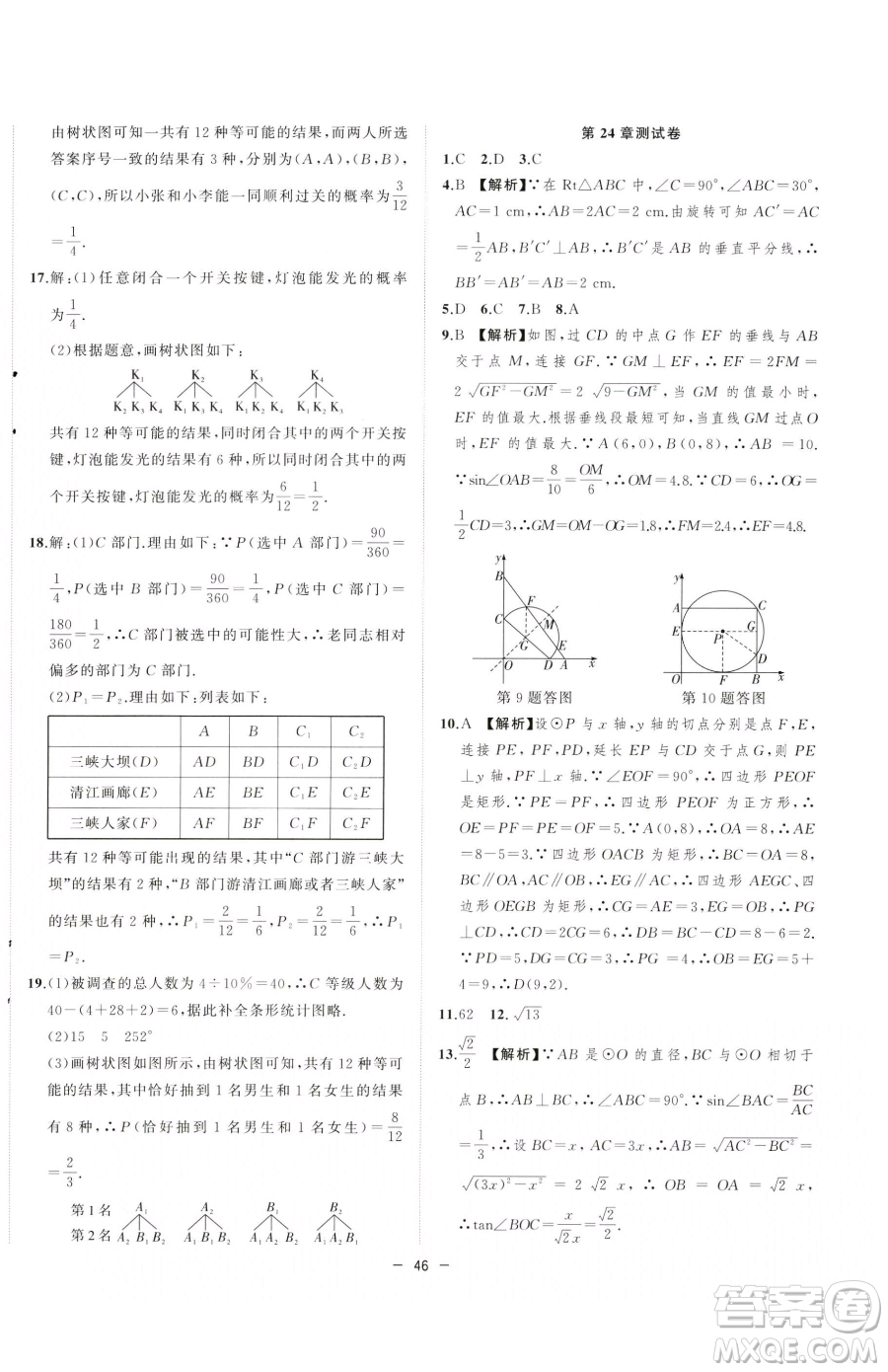 合肥工業(yè)大學(xué)出版社2023全頻道課時(shí)作業(yè)九年級(jí)下冊(cè)數(shù)學(xué)滬科版參考答案