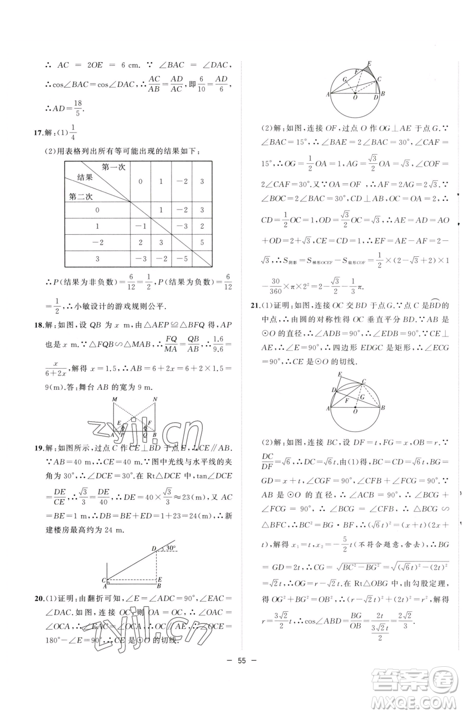 合肥工業(yè)大學(xué)出版社2023全頻道課時(shí)作業(yè)九年級(jí)下冊(cè)數(shù)學(xué)滬科版參考答案