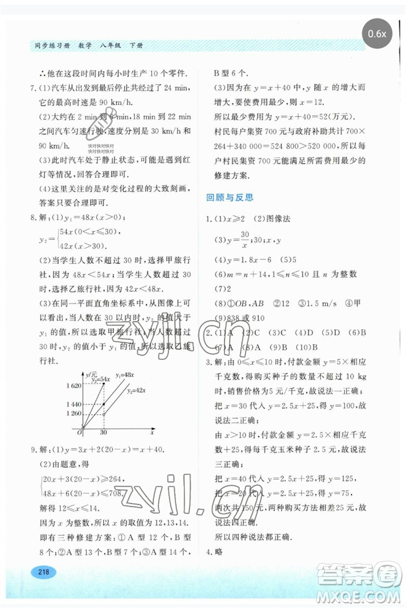 河北教育出版社2023同步練習(xí)冊八年級數(shù)學(xué)下冊冀教版參考答案