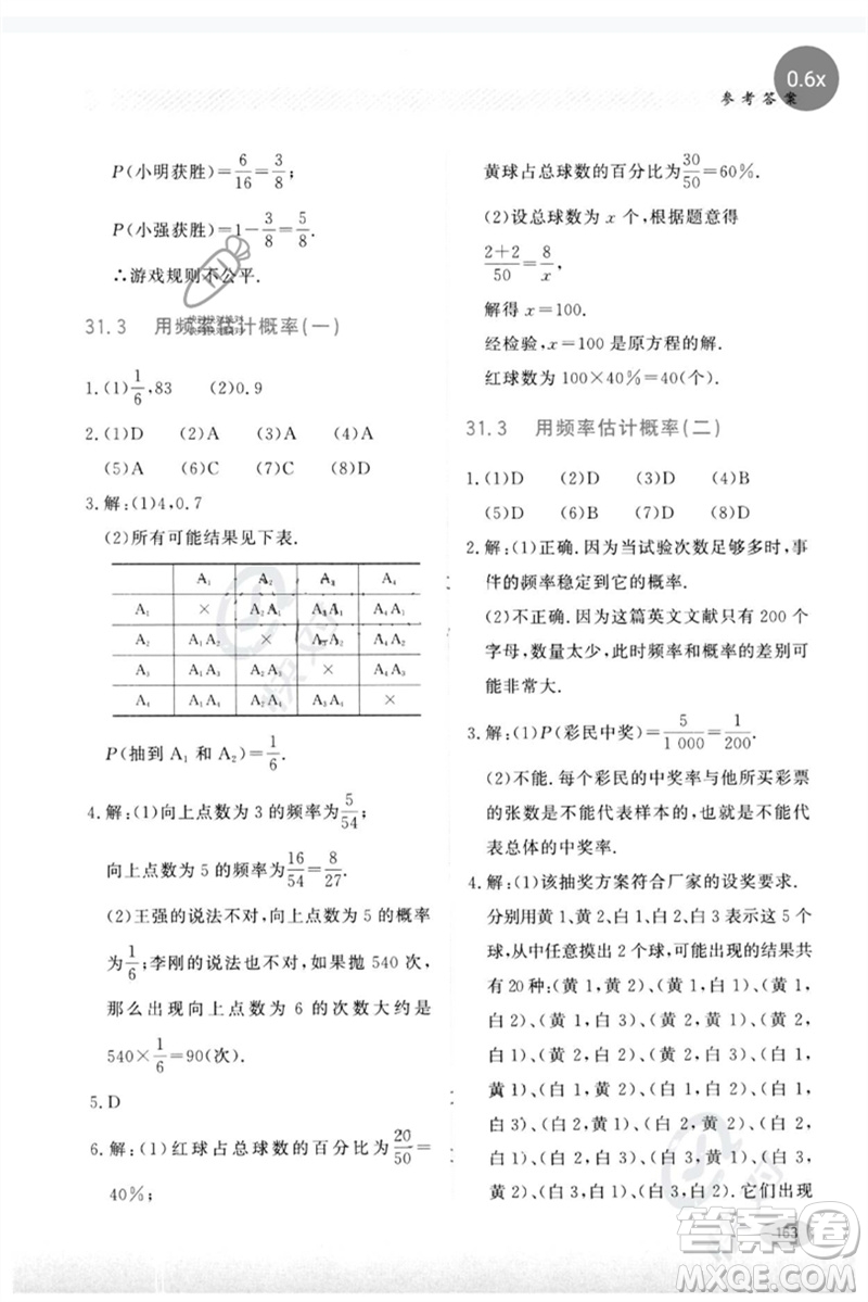 河北教育出版社2023同步練習(xí)冊(cè)九年級(jí)數(shù)學(xué)下冊(cè)冀教版參考答案