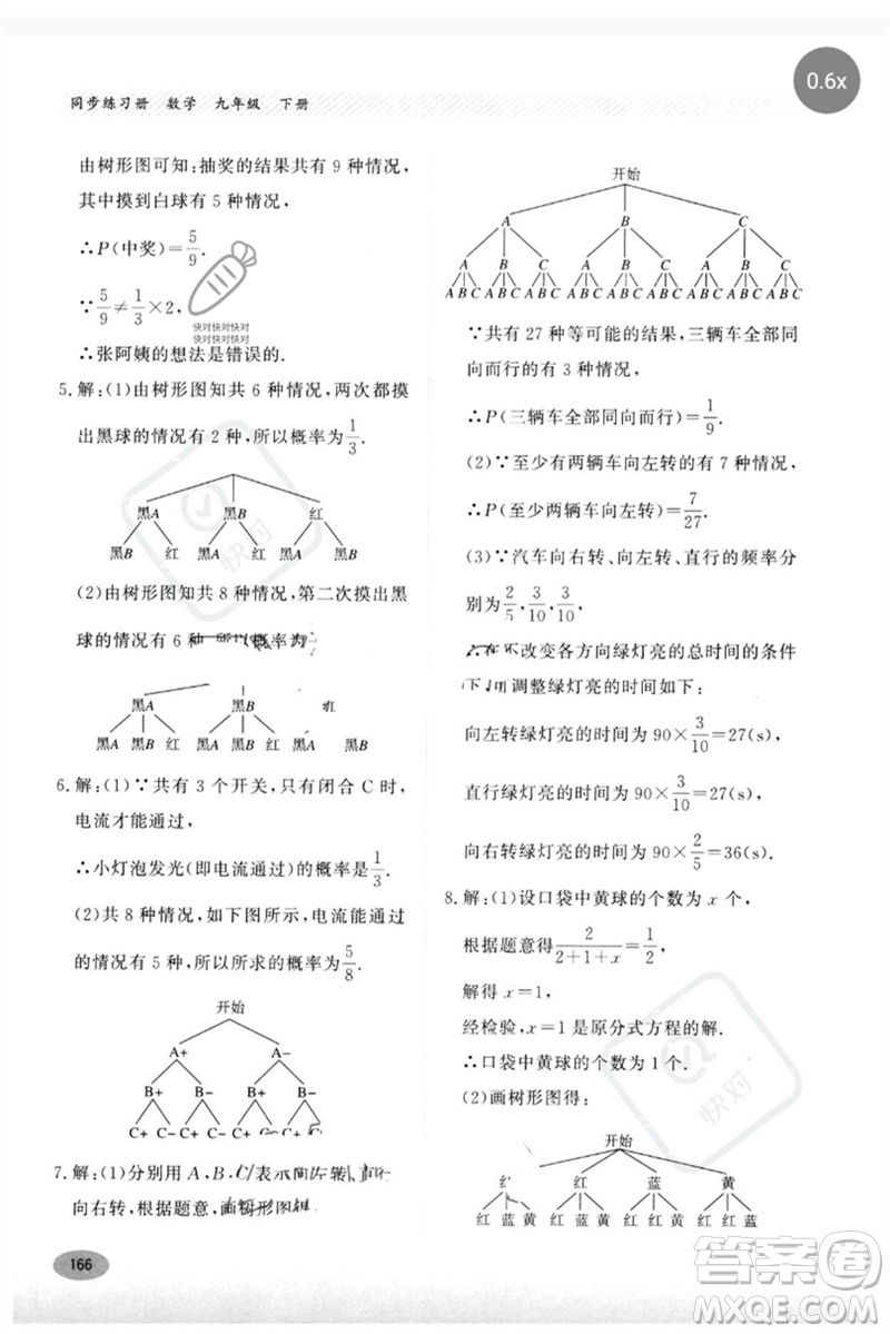 河北教育出版社2023同步練習(xí)冊(cè)九年級(jí)數(shù)學(xué)下冊(cè)冀教版參考答案