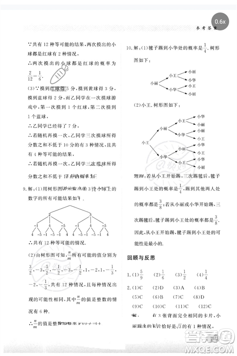 河北教育出版社2023同步練習(xí)冊(cè)九年級(jí)數(shù)學(xué)下冊(cè)冀教版參考答案