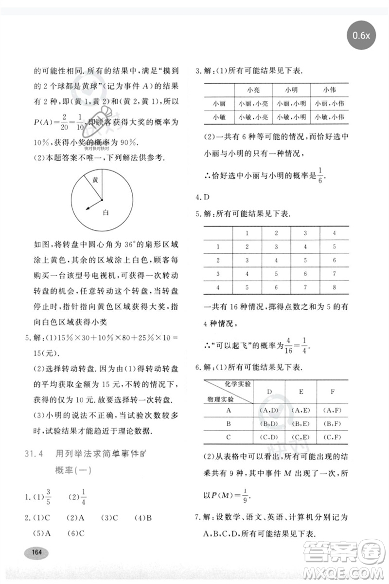 河北教育出版社2023同步練習(xí)冊(cè)九年級(jí)數(shù)學(xué)下冊(cè)冀教版參考答案