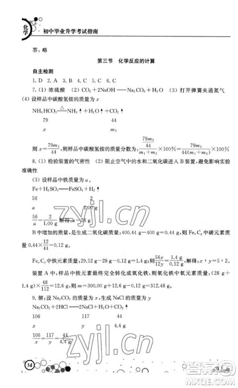 江蘇鳳凰科學(xué)技術(shù)出版社2023初中畢業(yè)升學(xué)考試指南九年級化學(xué)通用版參考答案