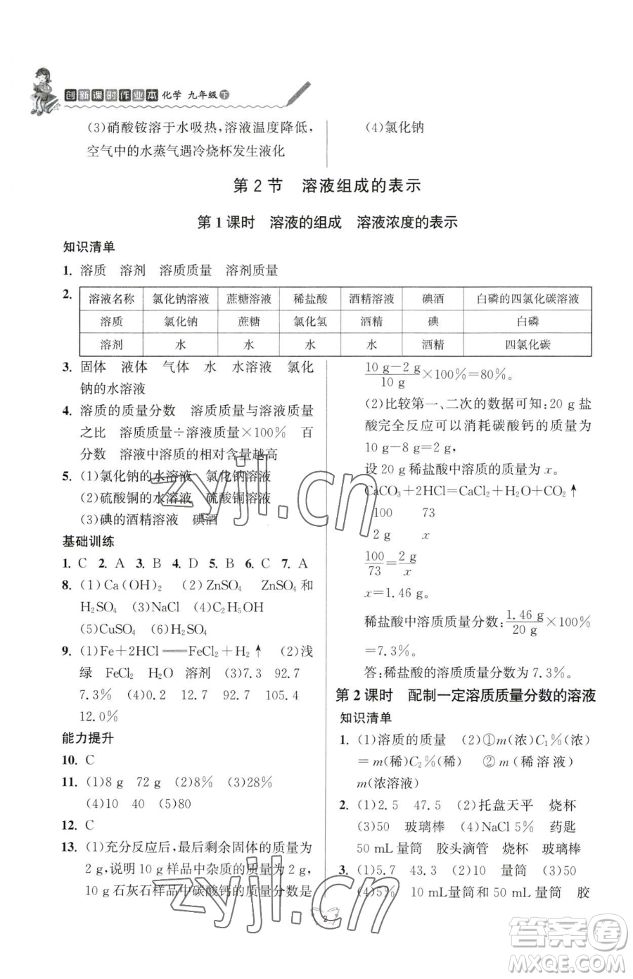 江蘇人民出版社2023創(chuàng)新課時(shí)作業(yè)本九年級(jí)下冊(cè)化學(xué)人教版參考答案