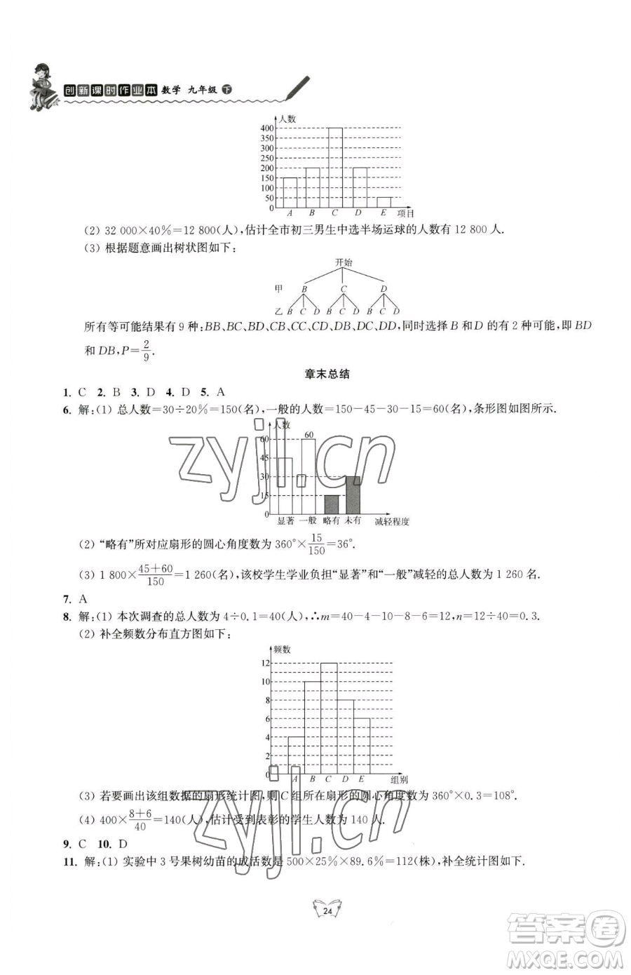 江蘇人民出版社2023創(chuàng)新課時(shí)作業(yè)本九年級(jí)下冊(cè)數(shù)學(xué)蘇科版參考答案