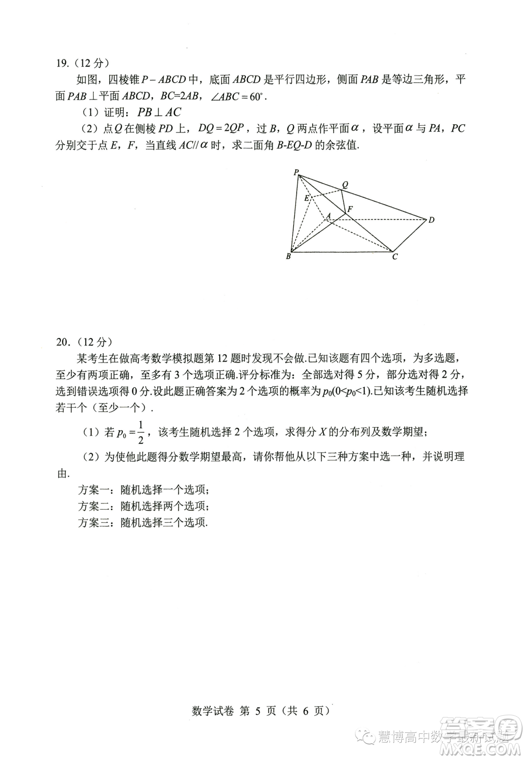 2023屆武昌高三下學(xué)期5月質(zhì)量檢測數(shù)學(xué)試卷答案