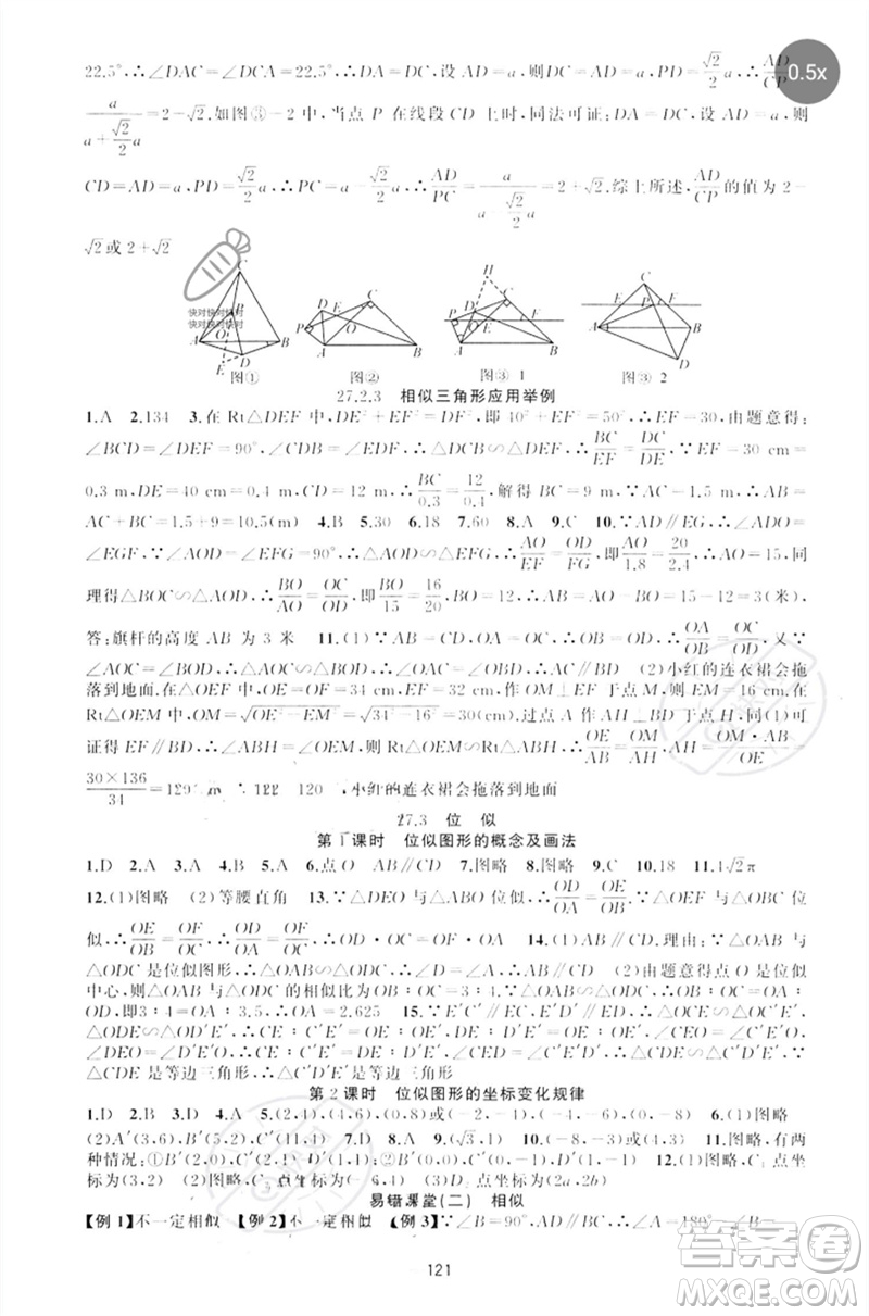 新疆青少年出版社2023原創(chuàng)新課堂九年級數(shù)學(xué)下冊人教版參考答案