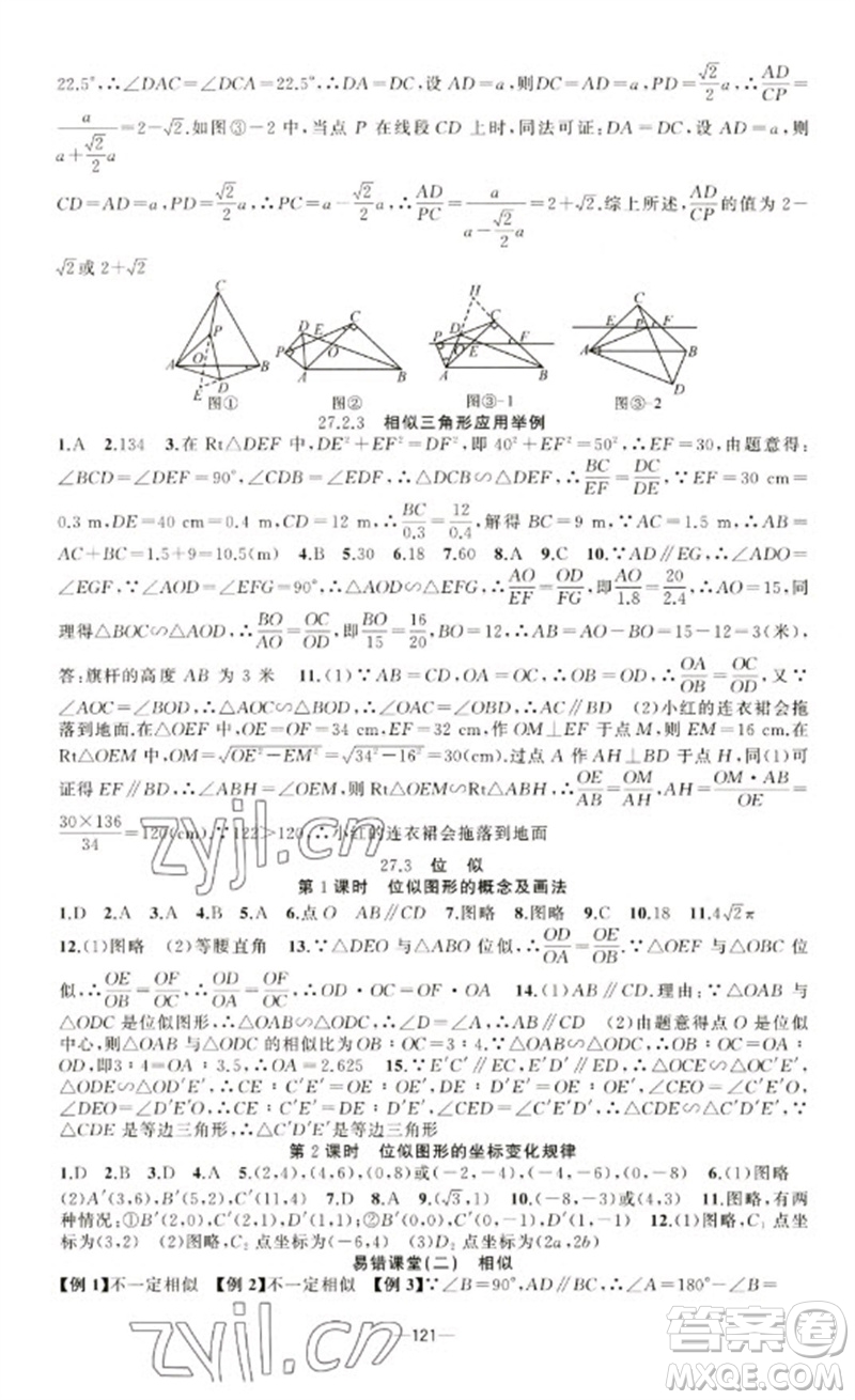 新疆青少年出版社2023原創(chuàng)新課堂九年級數(shù)學(xué)下冊人教版青品谷廣東專版參考答案