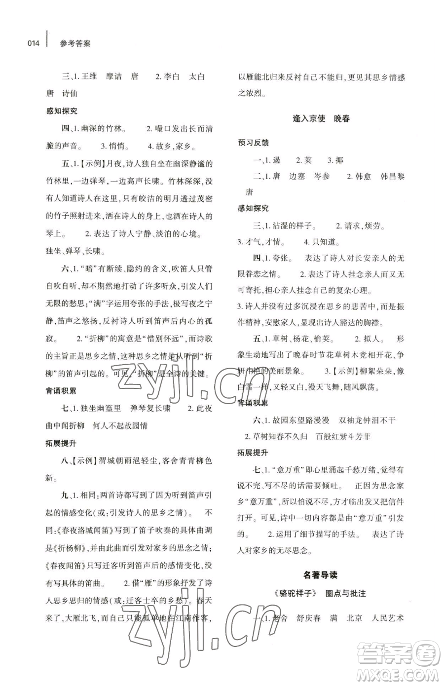 大象出版社2023基礎(chǔ)訓(xùn)練七年級(jí)下冊(cè)語文人教版參考答案