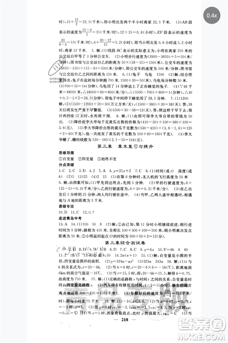 四川大學(xué)出版社2023名校課堂內(nèi)外七年級數(shù)學(xué)下冊北師大版青島專版參考答案