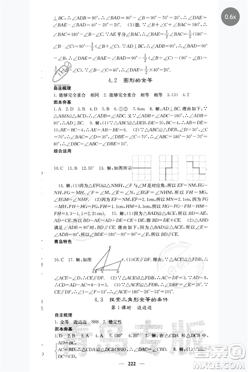 四川大學(xué)出版社2023名校課堂內(nèi)外七年級數(shù)學(xué)下冊北師大版青島專版參考答案