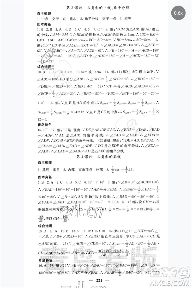 四川大學(xué)出版社2023名校課堂內(nèi)外七年級數(shù)學(xué)下冊北師大版青島專版參考答案