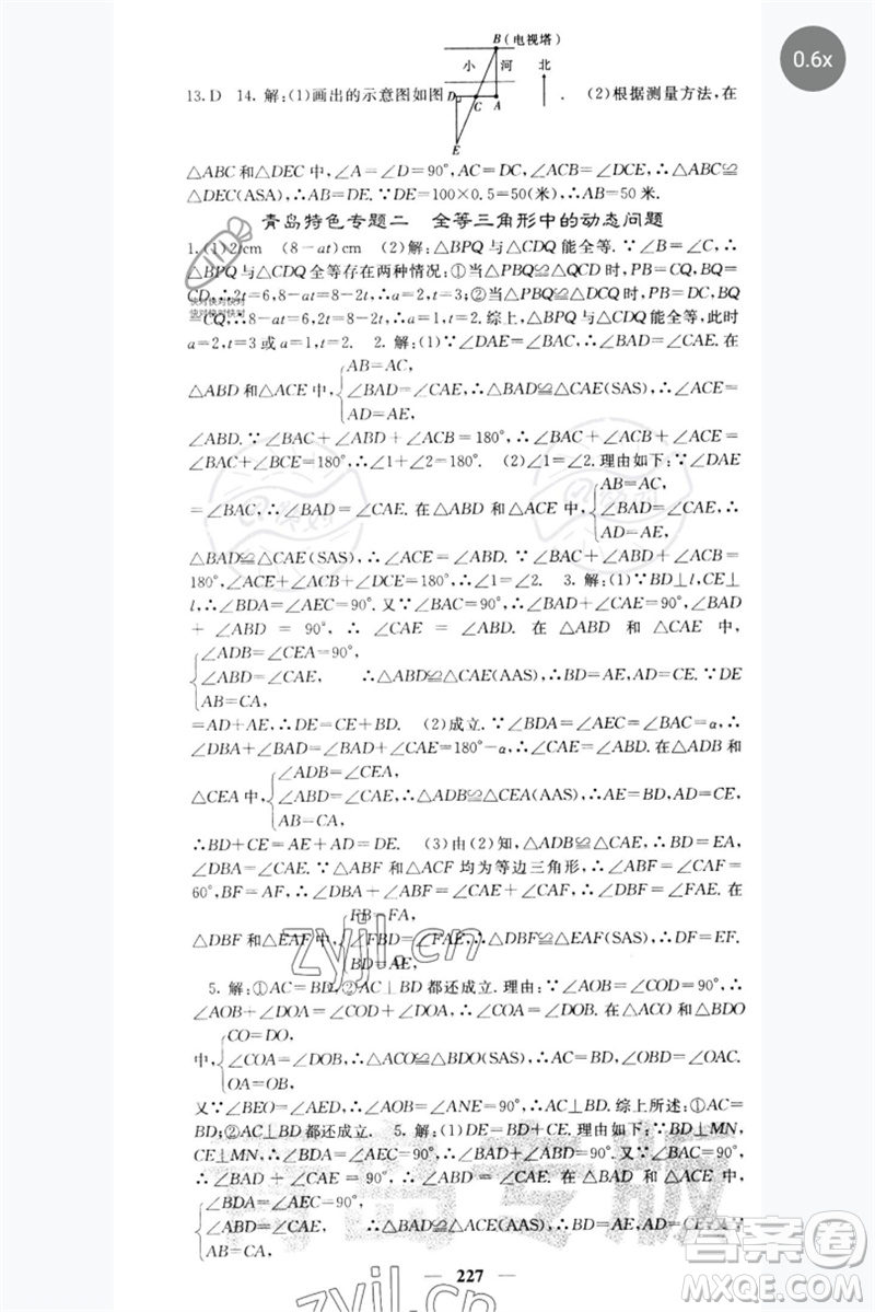 四川大學(xué)出版社2023名校課堂內(nèi)外七年級數(shù)學(xué)下冊北師大版青島專版參考答案