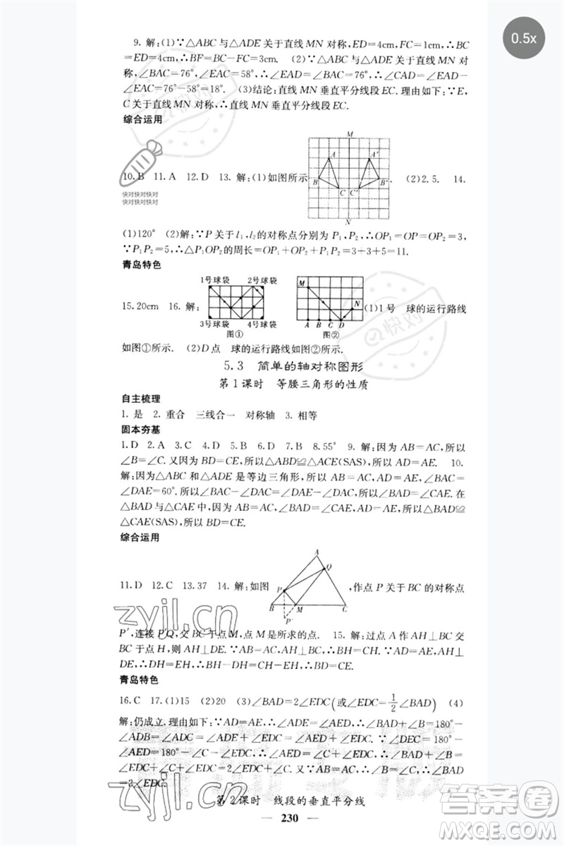 四川大學(xué)出版社2023名校課堂內(nèi)外七年級數(shù)學(xué)下冊北師大版青島專版參考答案