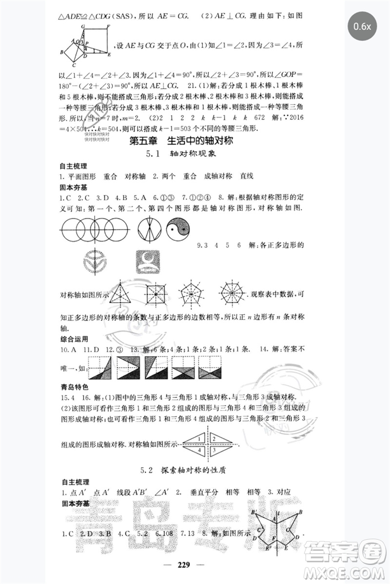 四川大學(xué)出版社2023名校課堂內(nèi)外七年級數(shù)學(xué)下冊北師大版青島專版參考答案