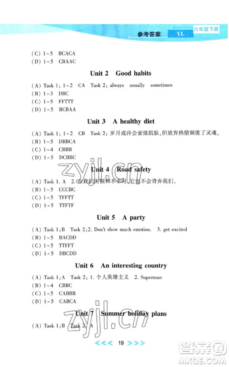 黃山書社2023自主學(xué)習(xí)當堂反饋課時作業(yè)本六年級英語下冊譯林版參考答案