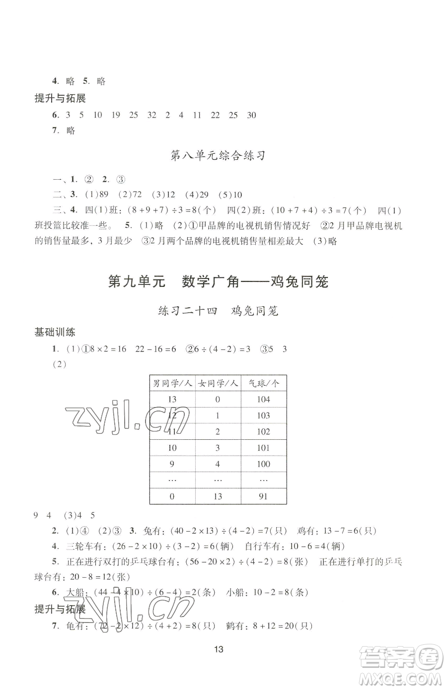 廣州出版社2023陽光學(xué)業(yè)評價四年級下冊數(shù)學(xué)人教版參考答案