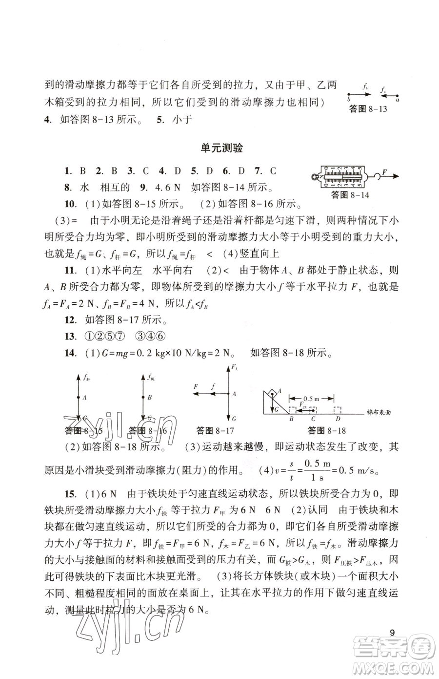 廣州出版社2023陽光學(xué)業(yè)評價(jià)八年級下冊物理人教版參考答案