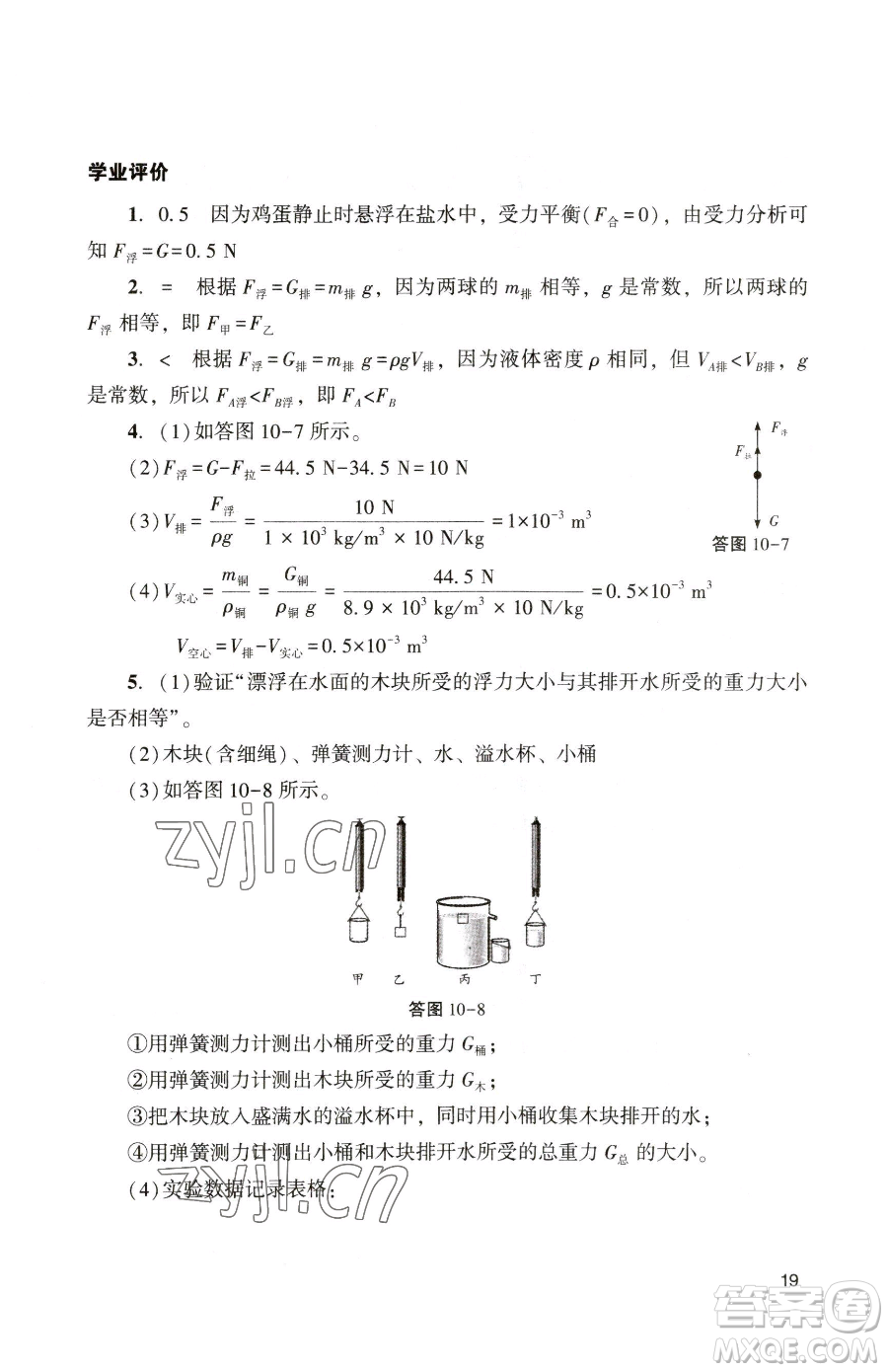 廣州出版社2023陽光學(xué)業(yè)評價(jià)八年級下冊物理人教版參考答案