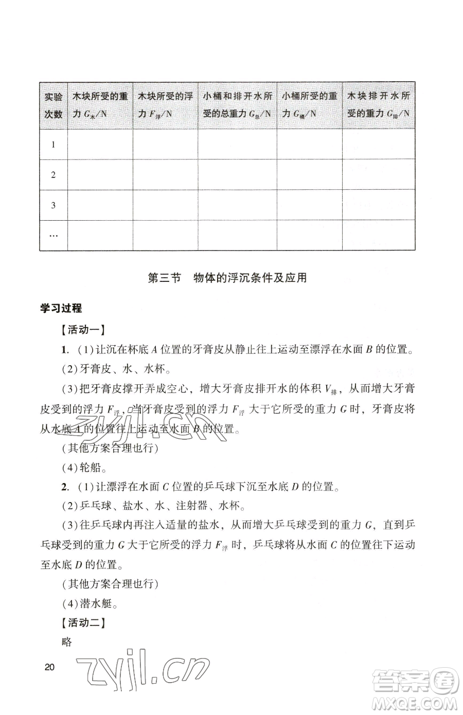 廣州出版社2023陽光學(xué)業(yè)評價(jià)八年級下冊物理人教版參考答案