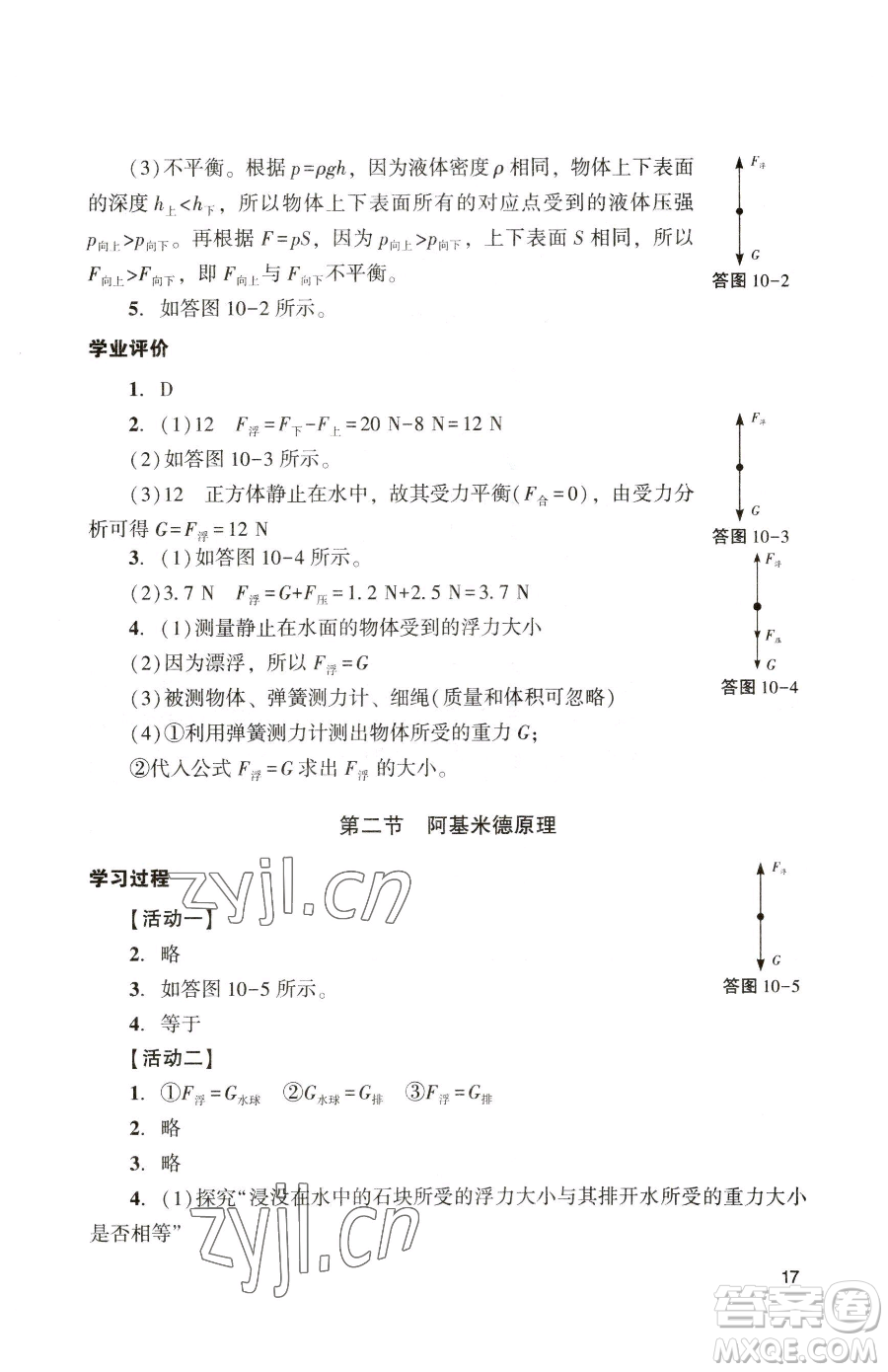 廣州出版社2023陽光學(xué)業(yè)評價(jià)八年級下冊物理人教版參考答案